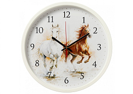 Часы настенные "21 Век" 30*30 3027-026 Лошади белый круг