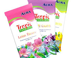 Влажные салфетки AURA 15шт тропич.коктель компакт 7569