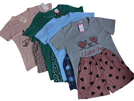 Белье костюм жен. №2 Футболка+шорты Принт ассорти 46р-р