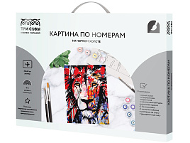 Набор для раскрашивания по номерам ТРИ СОВЫ КХп_48145 на черном холсте "Лев", 30*40, c акриловыми красками и кистями