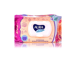 Влажные салфетки Детские 200шт Aura Ultra comfort с крышкой 3095