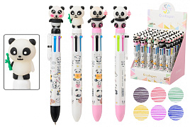 Ручка EQ-8916-1 "ПАНДА", 6-ти цветная, белый корпус с рисунком, прорезиненный наконечник