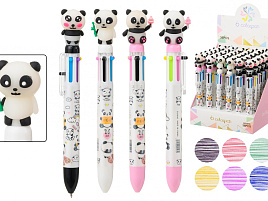 Ручка EQ-8916-1 "ПАНДА", 6-ти цветная, белый корпус с рисунком, прорезиненный наконечник