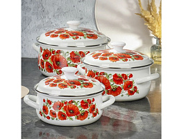 Набор кастрюль эмаль 3пр (2+3+4л) 492114 Маковый цвет-1 Даникс