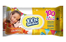 Влажные салфетки Детские 100шт 100% Чистоты Календула и витамин с клапаном