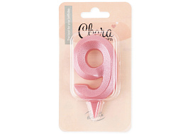 Свеча-цифра "9" Грани розовая 1752