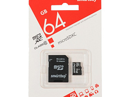 Карта памяти micro SDHC 64GB SmartBuy Class 10 (адаптер SD) UHS-1