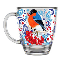 НГ Кружка стекло 350мл 2025-Д Снегири на рябине