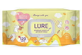 Влажные салфетки Lure М 120шт с клапаном Для всей семьи