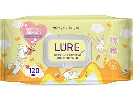 Влажные салфетки Lure М 120шт с клапаном Для всей семьи
