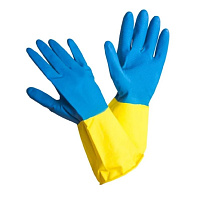 Перчатки резиновые Биколор синий+желтый р-р M