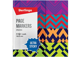 Закладки самоклеящиеся Berlingo LSz_41132 "Ultra Sticky" "Zigzag", 18*70мм, бумажные, в книжке, с дизайном, 25л*4 блока