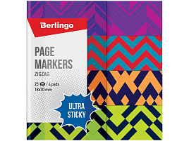 Закладки самоклеящиеся Berlingo LSz_41132 "Ultra Sticky" "Zigzag", 18*70мм, бумажные, в книжке, с дизайном, 25л*4 блока