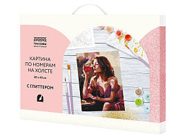 Набор для раскрашивания по номерам ТРИ СОВЫ КХг3040_57055 с глиттером "Девушка с бокалом", 30*40, с акриловыми красками и кистями