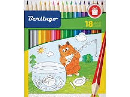 Карандаши цветные 18цв. Berlingo SS00518 "Жил-был кот" трехгран., картон. уп., европодвес