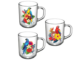 Кружка стекло 200мл 07с1335 Тропические птицы микс
