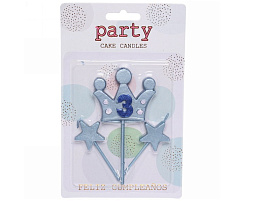 Свеча-цифра "3" Король желаний голубая 112-483
