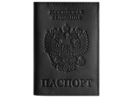Обложка на паспорт OfficeSpace PS384365 "Герб", натуральная кожа Орфей, текстура гладкая, тиснение, черный