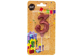 Свеча-цифра "3" Театральная красный металлик 5,5см 3343