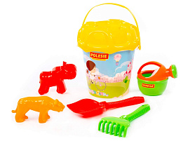 Песочный набор №597 62536 Ведро,ситечко,лопата,грабли,лейка,2 формочки