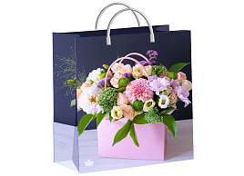 Упаковочная сумочка 26*24 Цветочный презент, мягкий пластик