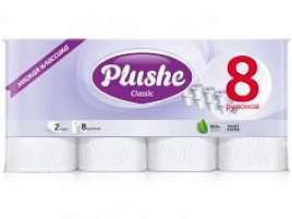 Туалетная бумага Plushe Classic 8шт.2-х сл.18м Белая