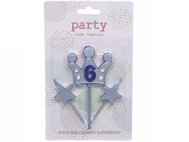 Свеча-цифра "6" Король желаний голубая 112-486