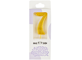 Свеча-цифра "7" MESHU MS_59532 с держателем, 5,2см, золотая