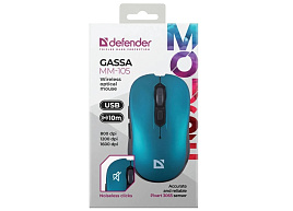 Мышь Defender беспроводная 52102 оптическая Gassa MM-105 бирюзовый, 6D, 800-1600dpi