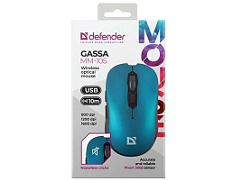 Мышь Defender беспроводная 52102 оптическая Gassa MM-105 бирюзовый, 6D, 800-1600dpi