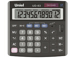 Калькулятор Uniel настольный UD-63 12 разрядов, двойное питание, 145х139х30