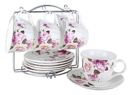 Сервиз чайный 12 пр 2321-12M Цветочная мечта на металическая подставке
