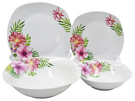 Сервиз столовый 19пр 19к-8007 Тропические цветы квадрат