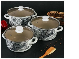 Набор кастрюль эмаль 3пр (2,3+3+4л) День и ночь-1-Экстра