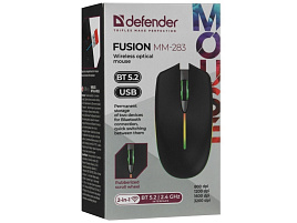 Мышь Defender беспроводная 52283 оптическая Fusion MM-283 Чер,4кн,2.4G+BT,500мАч,радуж