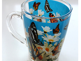 Кружка стекло 300мл 1334 Бабочки круг