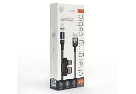 Кабель для телефона IP,Type-C, Micro USB 3в1 1м черный магнит 470-051