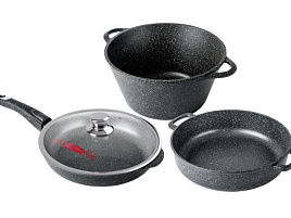 Набор кастрюль литой алюминий 3пр (Сковорода 26см+Жаровня 26см+Кастрюля 4л) нУн01аг/1998