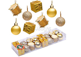 Набор новогодних украшений S1664 Новогодние забавы золото 4см*16шт