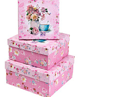 Набор коробок 3в1 Цветы, розовый КОР-6131 (15,5*15,5*7,5-20*20*9)