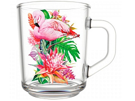 Кружка стекло 200мл 335-Д Фламинго в тропиках