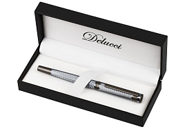 Ручка DELUCCI CPs_81480 перьевая "Stellato" черная, 0,8мм, корпус серебро/хром, подарочный футляр
