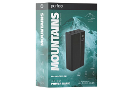 Аккумулятор внешний Perfeo PF_D0144 MOUNTAINS 40000 mAh/LED дисп/PD + QC 3.0/Type-C/4 USB/3A, max 22.5W/Black
