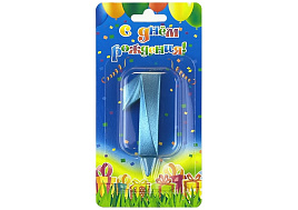 Свеча-цифра "1" Грани синяя бирюза 1911