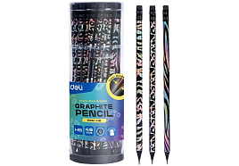 Карандаш ч/гр Deli EC041-HB Animal Texture HB кругл. черный, ластик