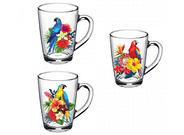 Кружка стекло 300мл 07с1334 Тропические птицы микс