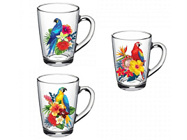 Кружка стекло 300мл 07с1334 Тропические птицы микс