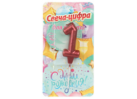 Свеча-цифра "1" красная металлик CC-129149-HB