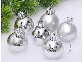 Набор шаров 4см 183-844 Микс фактур серебро 6шт
