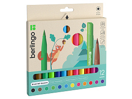 Фломастеры 12цв. Berlingo BP_00012 "Brush", с кистевым пишущим узлом, смываемые, картон, европодвес